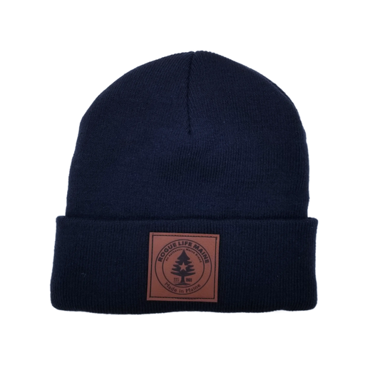 Rogue Life Logo Leather Patch Fleece-Lined Knit Beanie SHOP ROGUE WEAR Hats Color-Navy